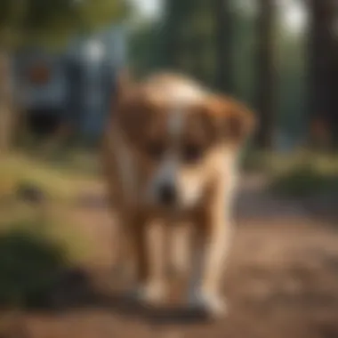 A dog playing happily outdoors