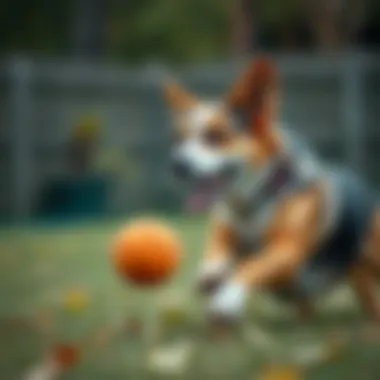 Happy dog retrieving a ball thrown by a self dog ball thrower