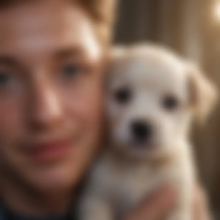 Happy hypoallergenic puppy cuddling with its owner