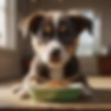 Happy puppy with food bowl