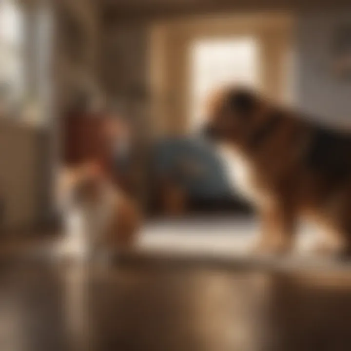 Cat and dog peacefully coexisting in home environment