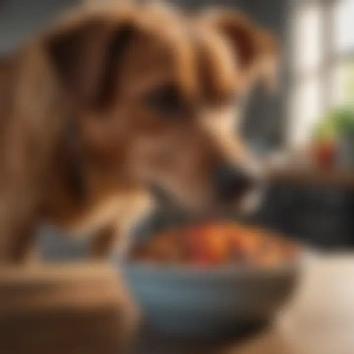 Close-up of slow-feed dog dish with food