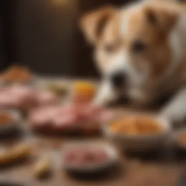 Healthy dog diet with various food items