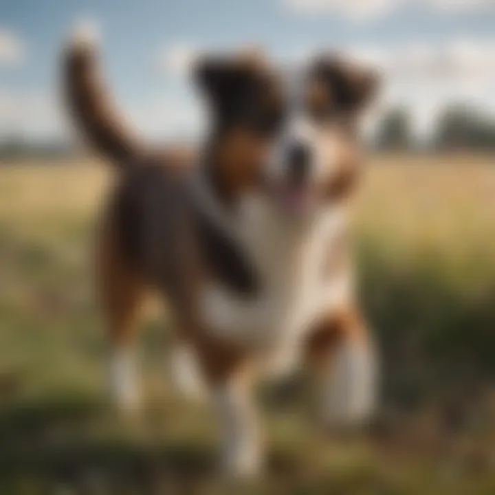 Australian Shepherd playing in a sunny field