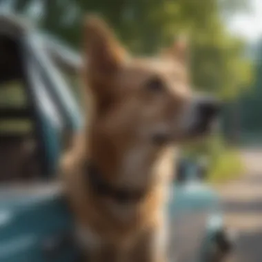 Owner calming a car sick dog during travel