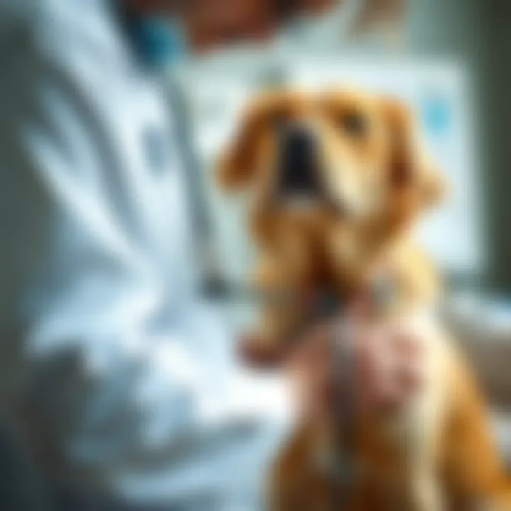 Veterinarian examining a dog's skin condition in a clinic