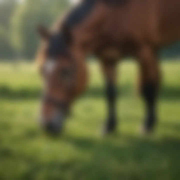 Beautiful horse grazing in a lush green pasture