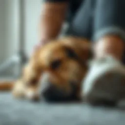 A serene dog resting beside a person, symbolizing emotional support