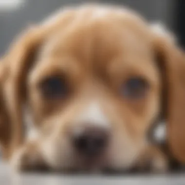 Close-up of a puppy being treated for fleas with a topical solution