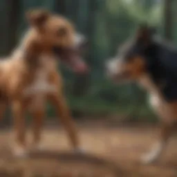 Two dogs engaging in playful interaction, showcasing positive behavior.