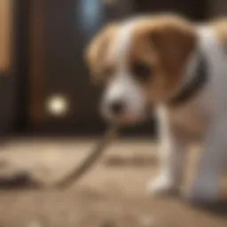 A puppy curiously exploring a leash