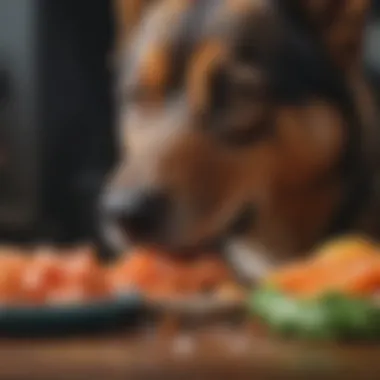 Healthy dog food with ingredients like salmon and vegetables