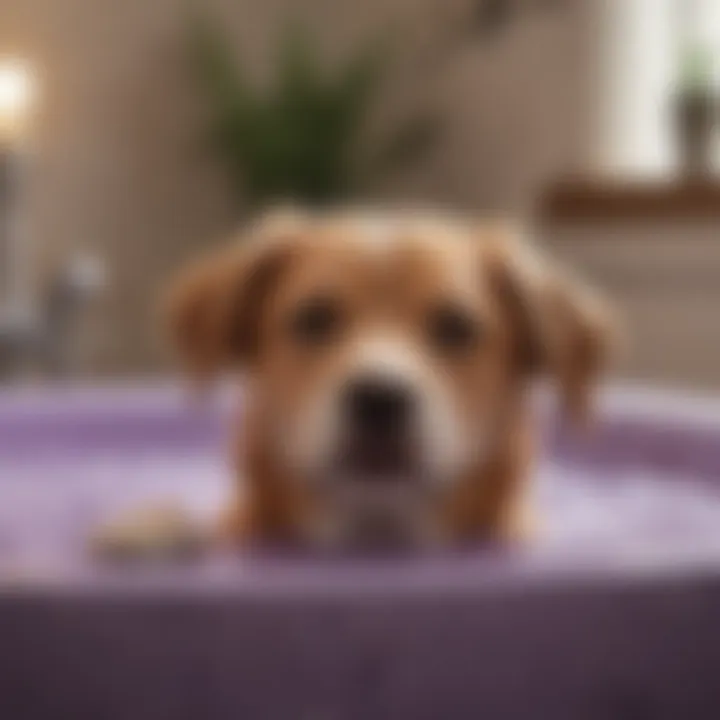 Dog enjoying a refreshing bath with lavender-scented shampoo