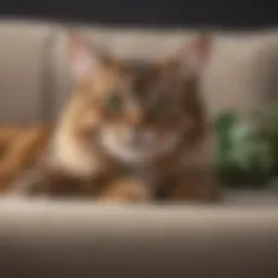 A serene cat lounging comfortably on a couch, conveying a sense of emotional support.