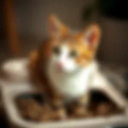 A cat looking curiously at its litter box