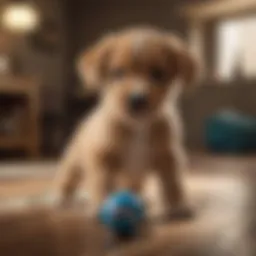 Puppy holding a toy