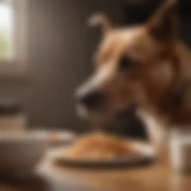 A dog receiving positive reinforcement from its owner while eating