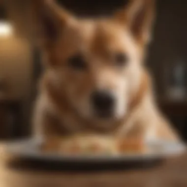 A dog showing relaxed body language while eating