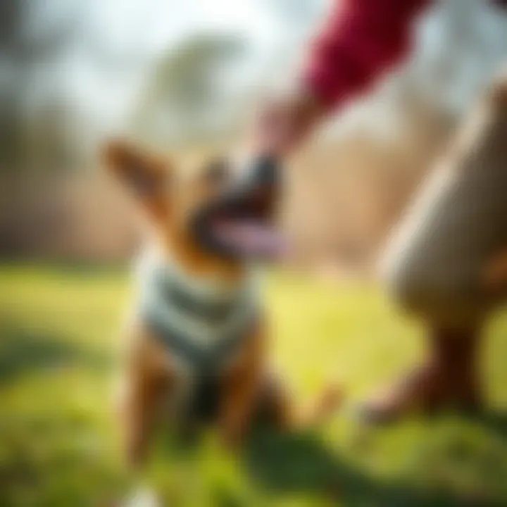 Owner rewarding dog with treats