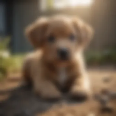 A puppy successfully responding to the sit command with joy