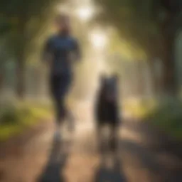 A dog and owner enjoying a morning jog in a park
