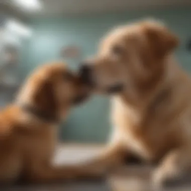 Dog receiving care at veterinary clinic