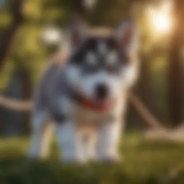 Husky puppy playing with a rope toy for physical activity