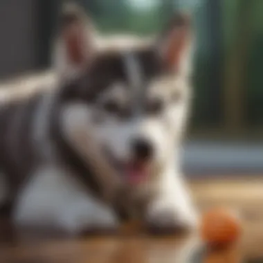 Husky puppy enjoying a squeaky toy for entertainment