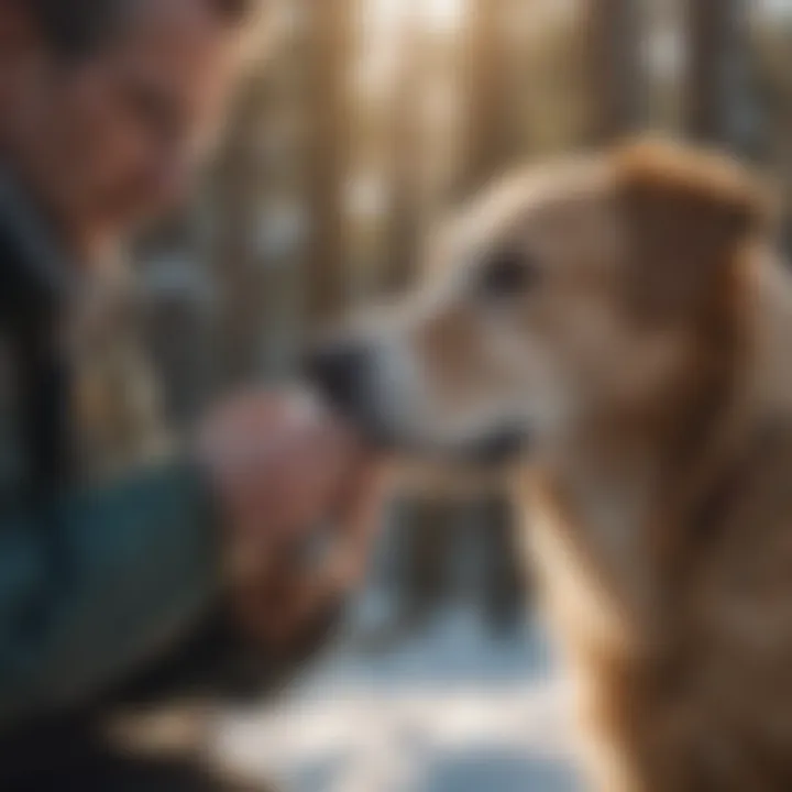 Veterinarian examining a cold dog