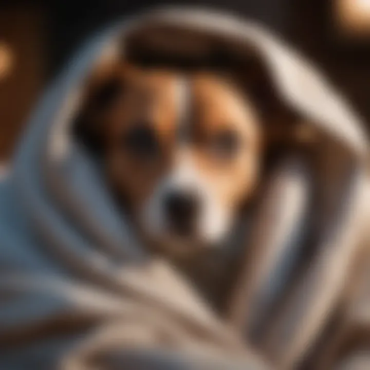 Dog wrapped in a warm blanket