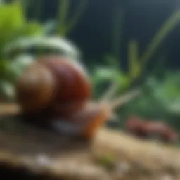 Different types of aquarium snails in a tank