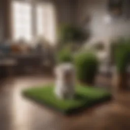Indoor doggy potty grass setup in a stylish living room