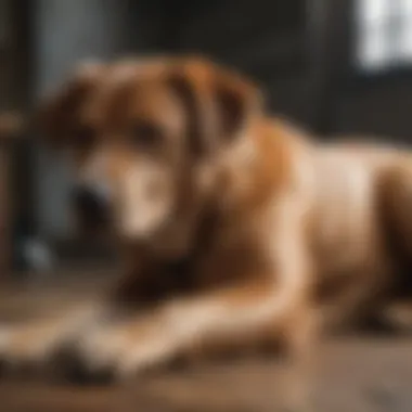 Dog with injured leg resting