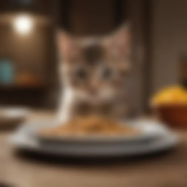 Close-up of kitten food portion on a plate