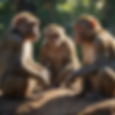 Group of monkeys engaged in social interaction