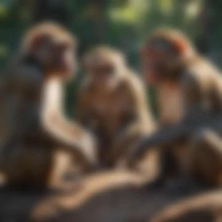 Group of monkeys engaged in social interaction