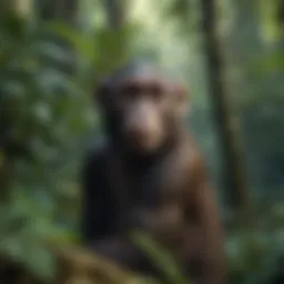 Primate in lush jungle setting