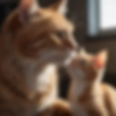 Cat grooming another cat as a sign of acceptance and bonding