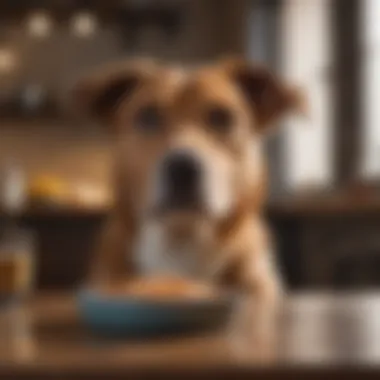 Happy dog with slow-feed bowl