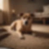 Dog lounging on a jute rug