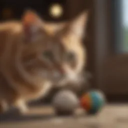 Cat exploring a new toy