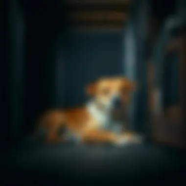 Dog relaxing peacefully in a kennel