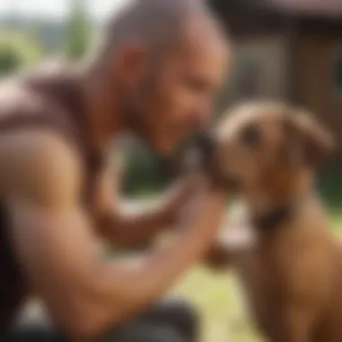 Labrabull puppy interacting with its owner