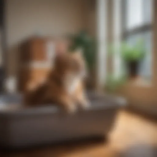 Elegant Cat Enjoying Spacious Open Litter Box