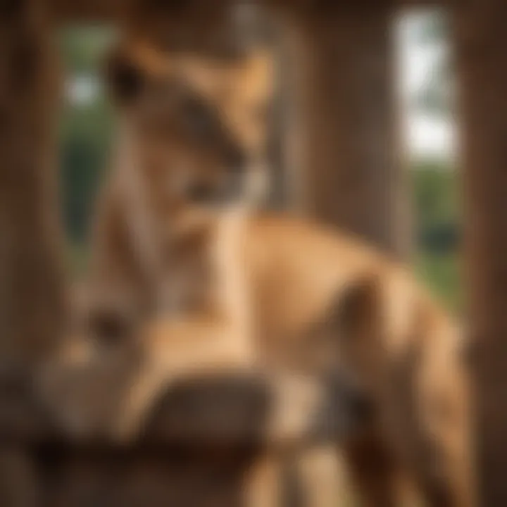 Lioness observing surroundings from Cat Tower