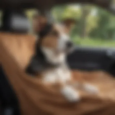 Stylish LL Bean dog car seat cover in a vehicle