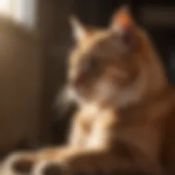 Majestic feline grooming itself in the sunlight