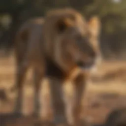Majestic lion hunting in the savannah