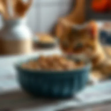 Nutritionally Balanced Meal for Cats A well-balanced bowl of homemade cat food ready for serving