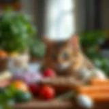 A variety of fresh ingredients for homemade cat food